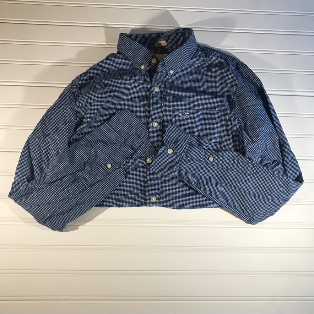 Hollister Blue and White Plaid Button Down